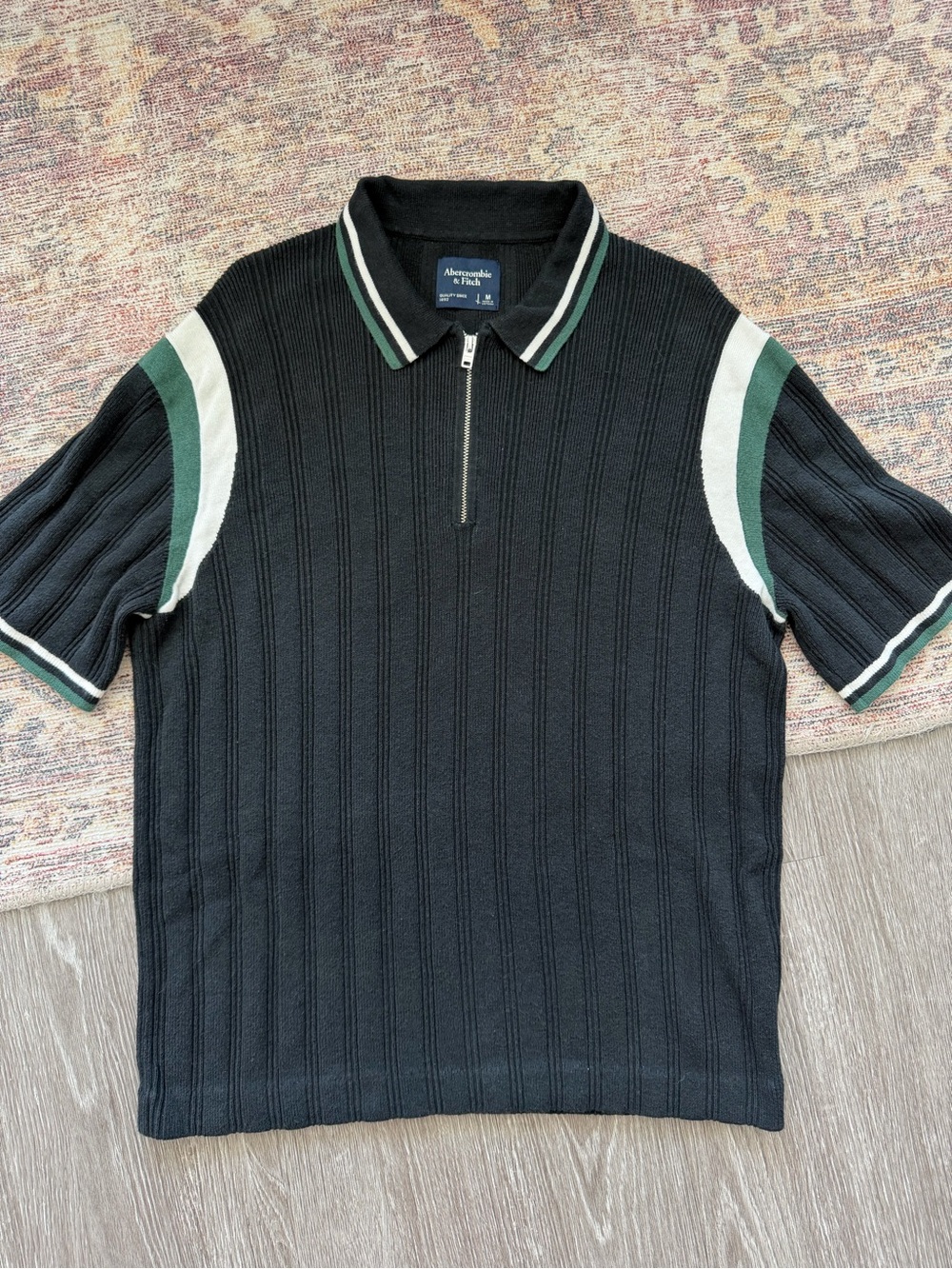 Abercrombie Tipped Zip Sweater Polo Black Green Men’s M